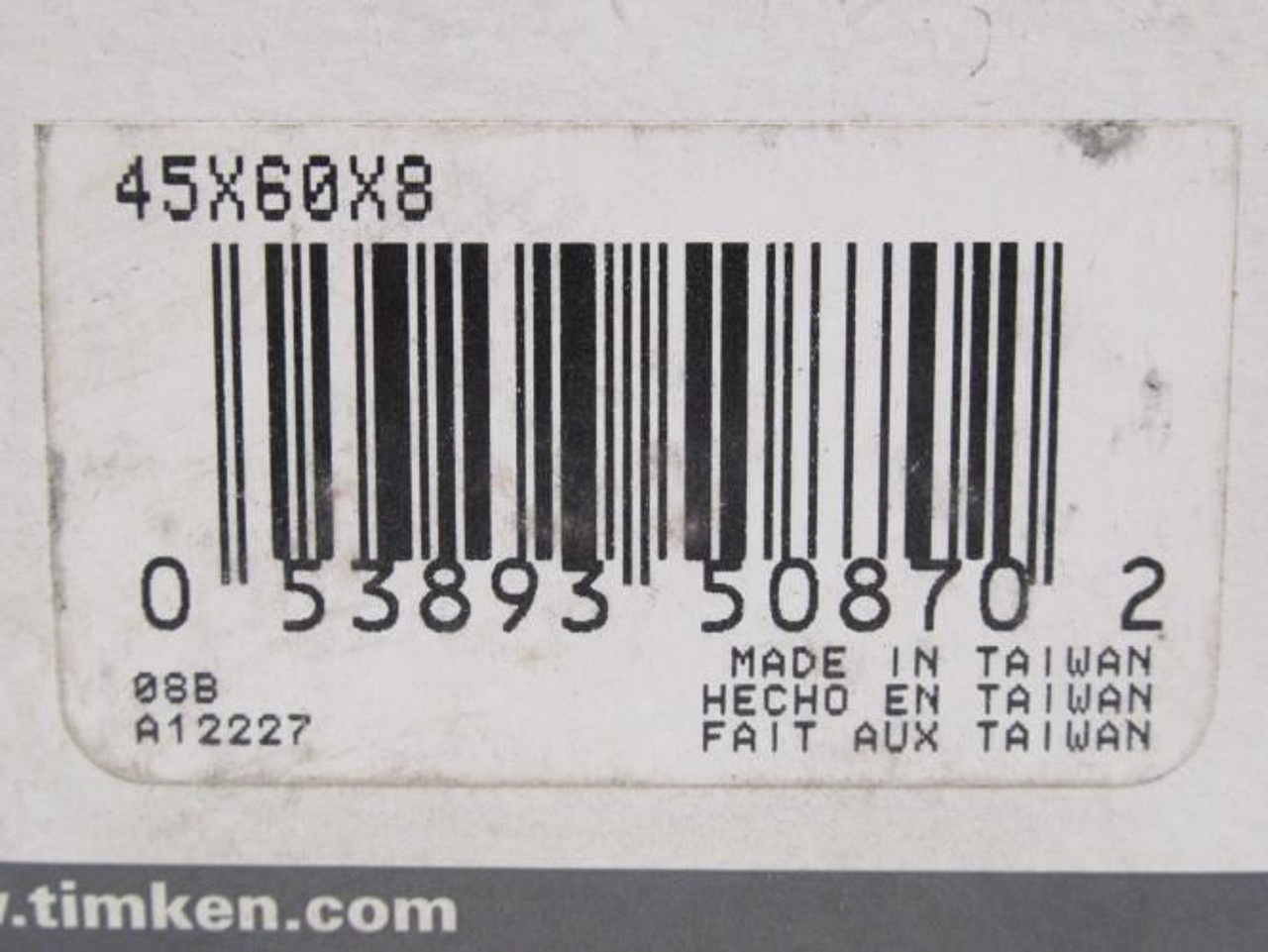 Timken 45X60X8; Oil Seal; 45mmID x 60mmOD x 8mm Wide