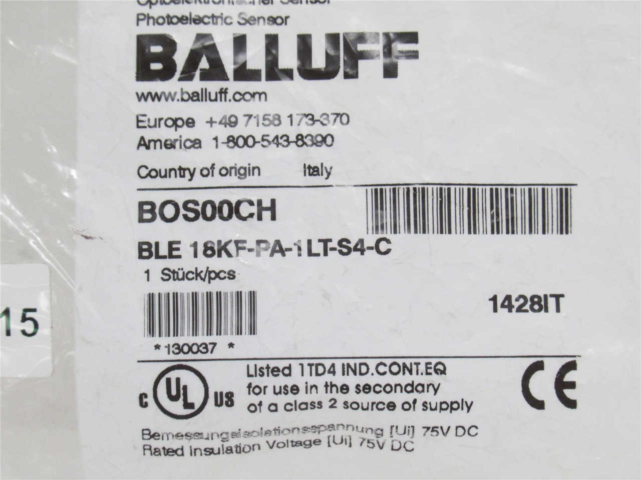 Balluff BOS00CH; Photo Sensor Reciever; 10-30VDC