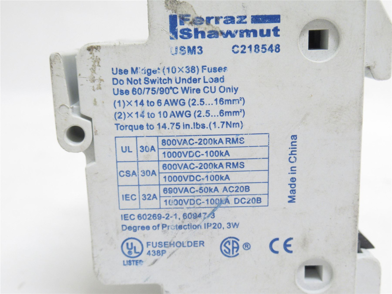 Ferraz-Shawmut USM3; Fuse Holder; 3P; 30A; 600VAC