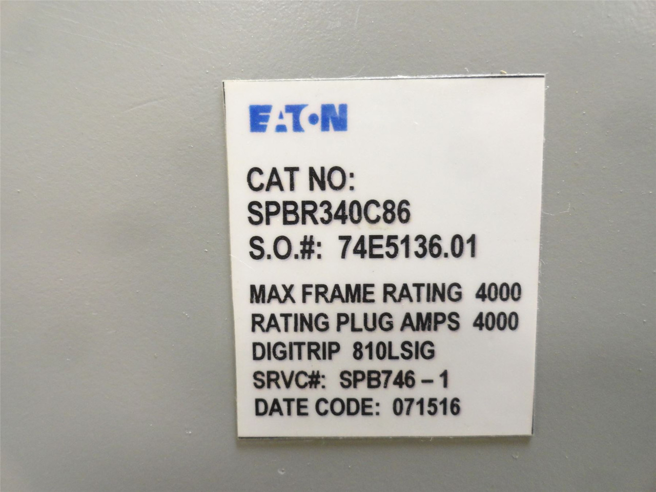 Eaton SPB100; Modular Circuit Breaker SPBR340R; 4000A; 3P; 600VAC