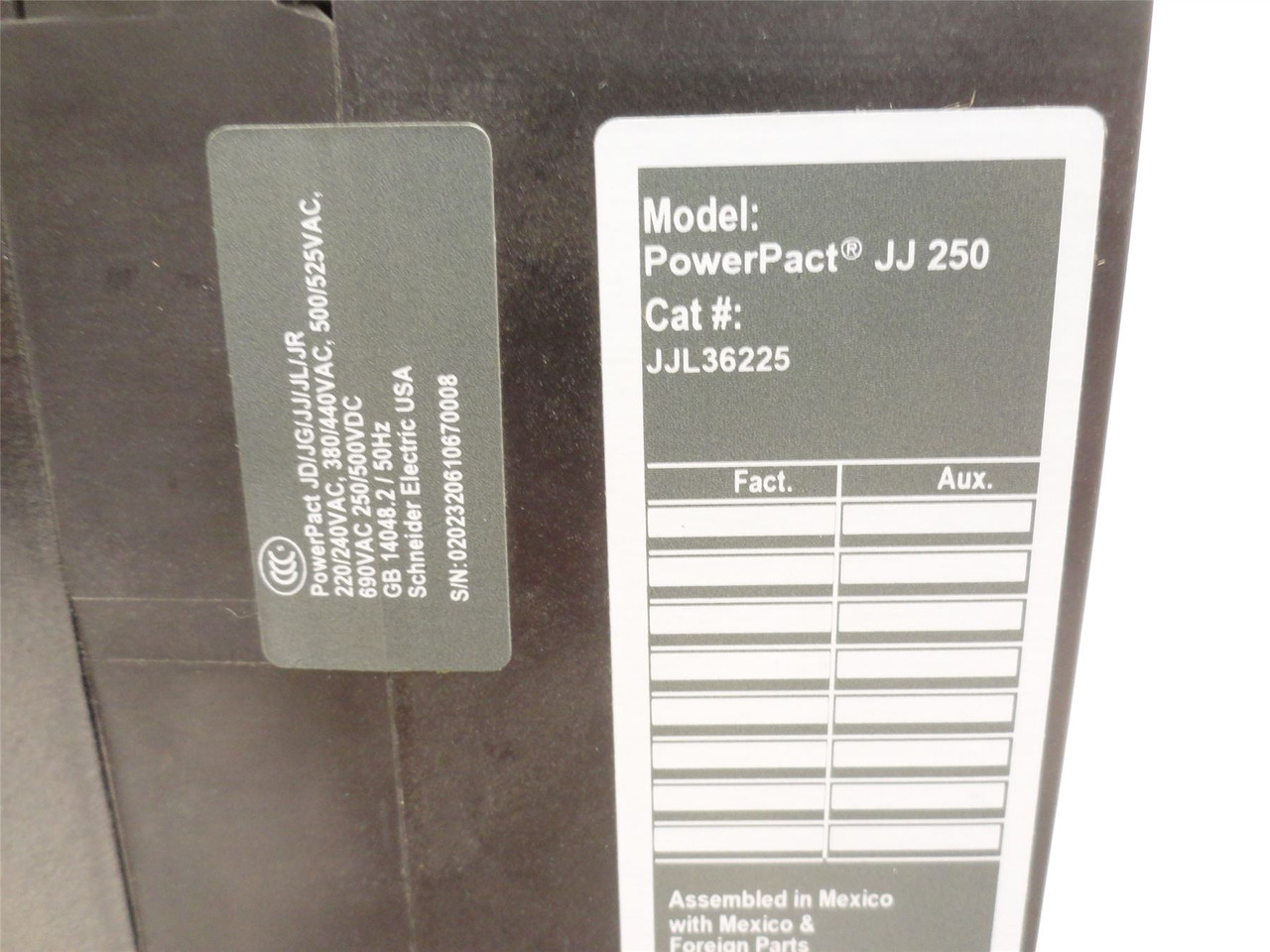 Square D JJL36225; Circuit Breaker; 225A; 3P; 600VAC