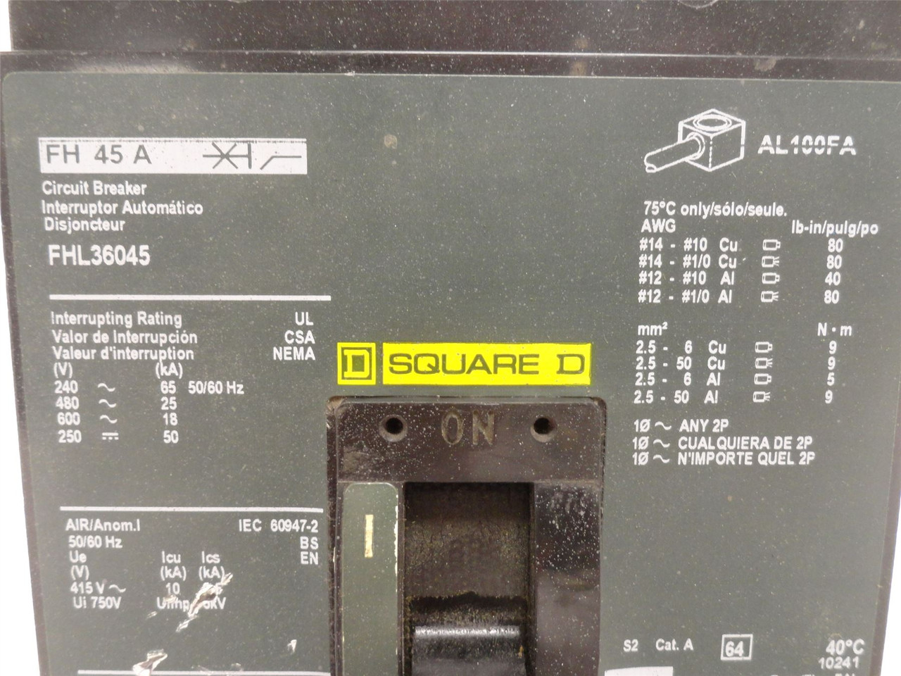 Square D FHL36045; Circuit Breaker; 45A; 3P; 600VAC