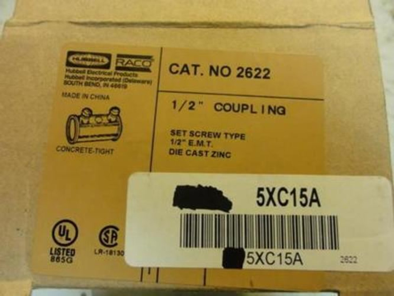 Raco 2622; Box Of 21; EMT Die Cast Zinc Set Screw Coupling