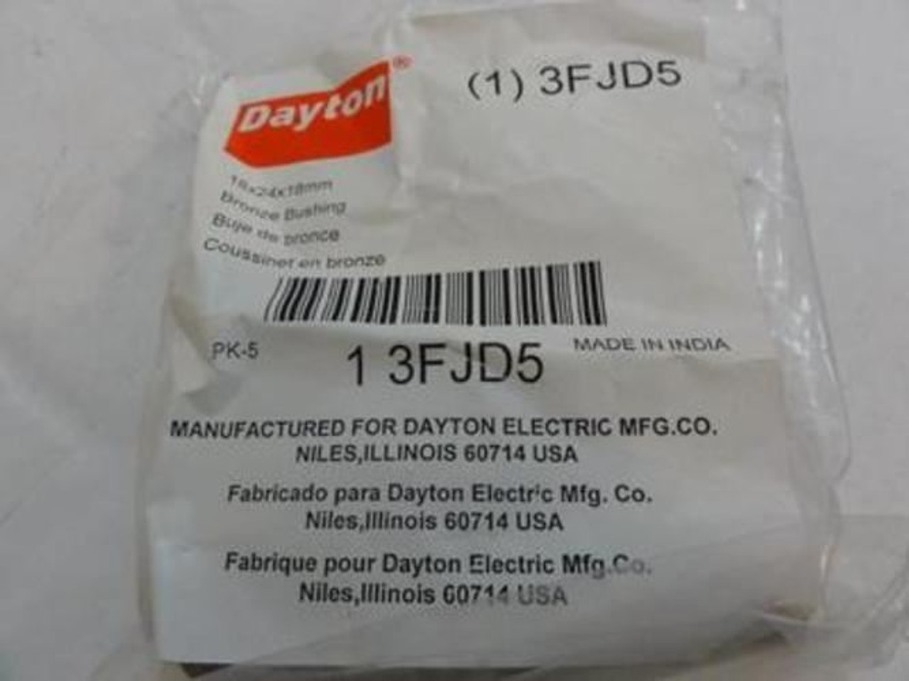 Dayton 3FJD5; Bag-5 Bronze Sleeve Bearing; 18mm ID; 24mm OD
