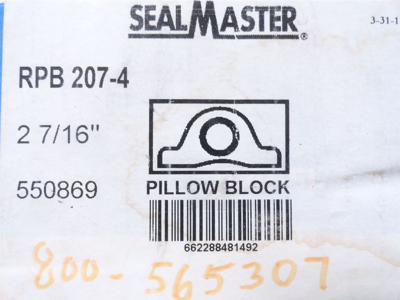 Sealmaster RPB 207-4; Pillow Block Roller Bearing; 2-7/16"ID