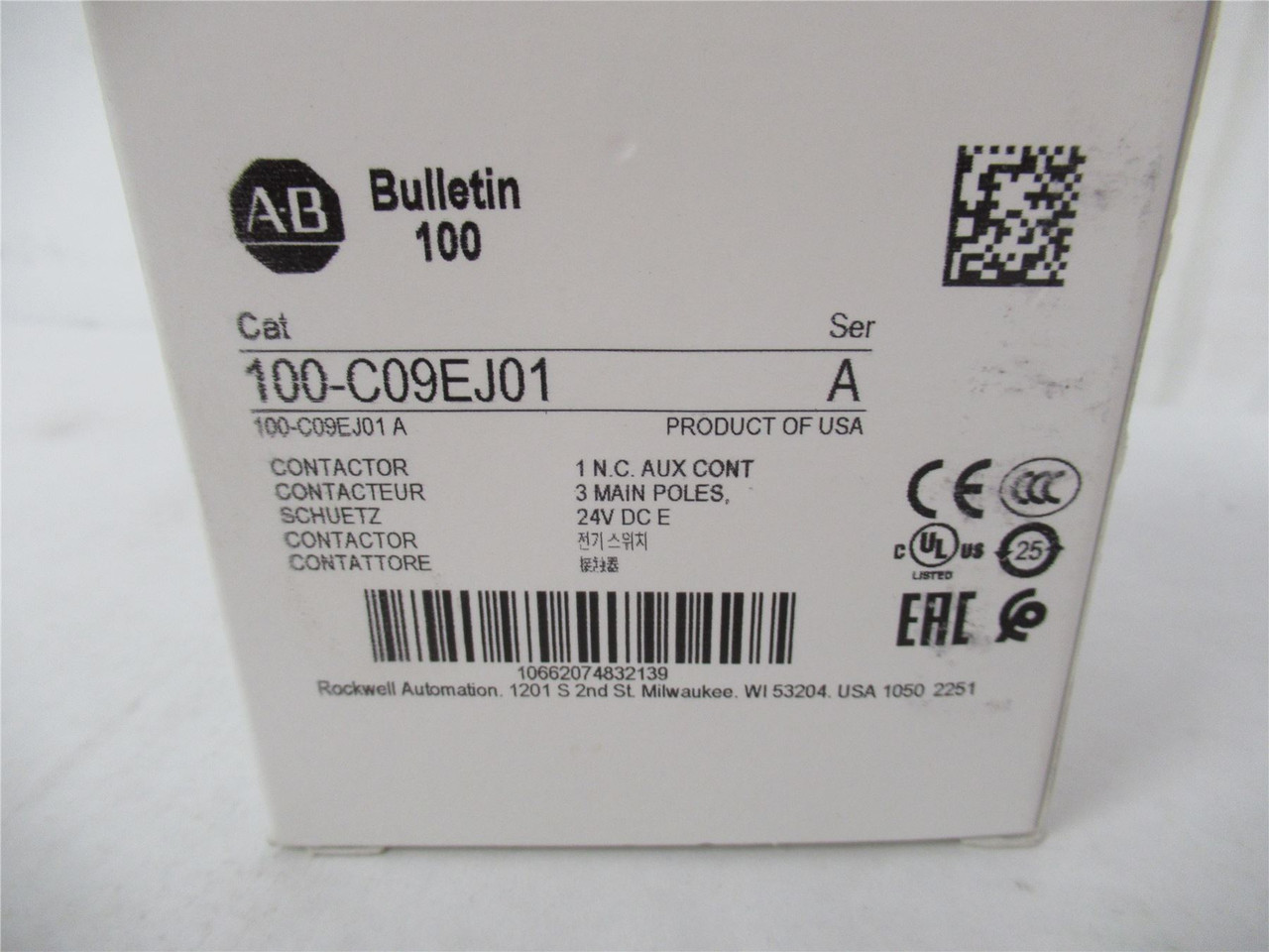 Allen-Bradley 100-C09EJ01; Contactor 9A 3P Coil 24VDC