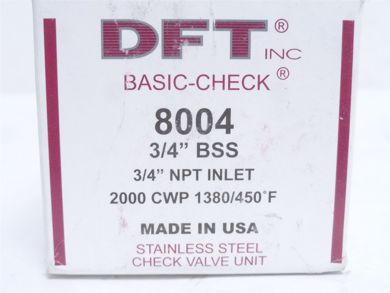 DFT BSS8004X3/4; In-Line Threaded Check Valve; 3/4NPT; 3/4BSA
