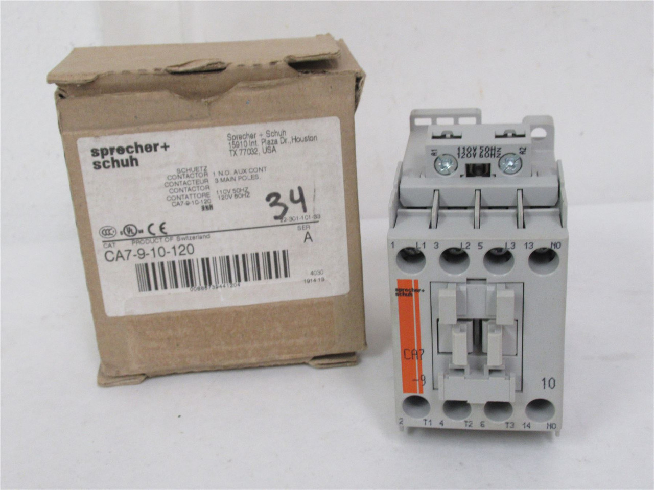 Sprecher and Schuh CA7-9-10-120; Contactor 9A 3P Coil 120VAC