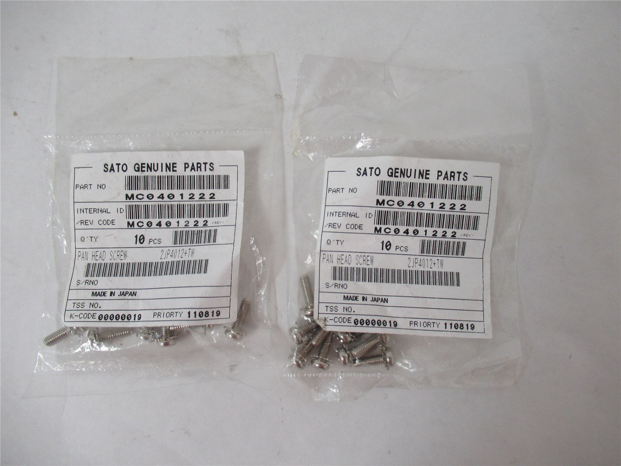 Sato MC0401222; Lot-20 Pan Head Screw