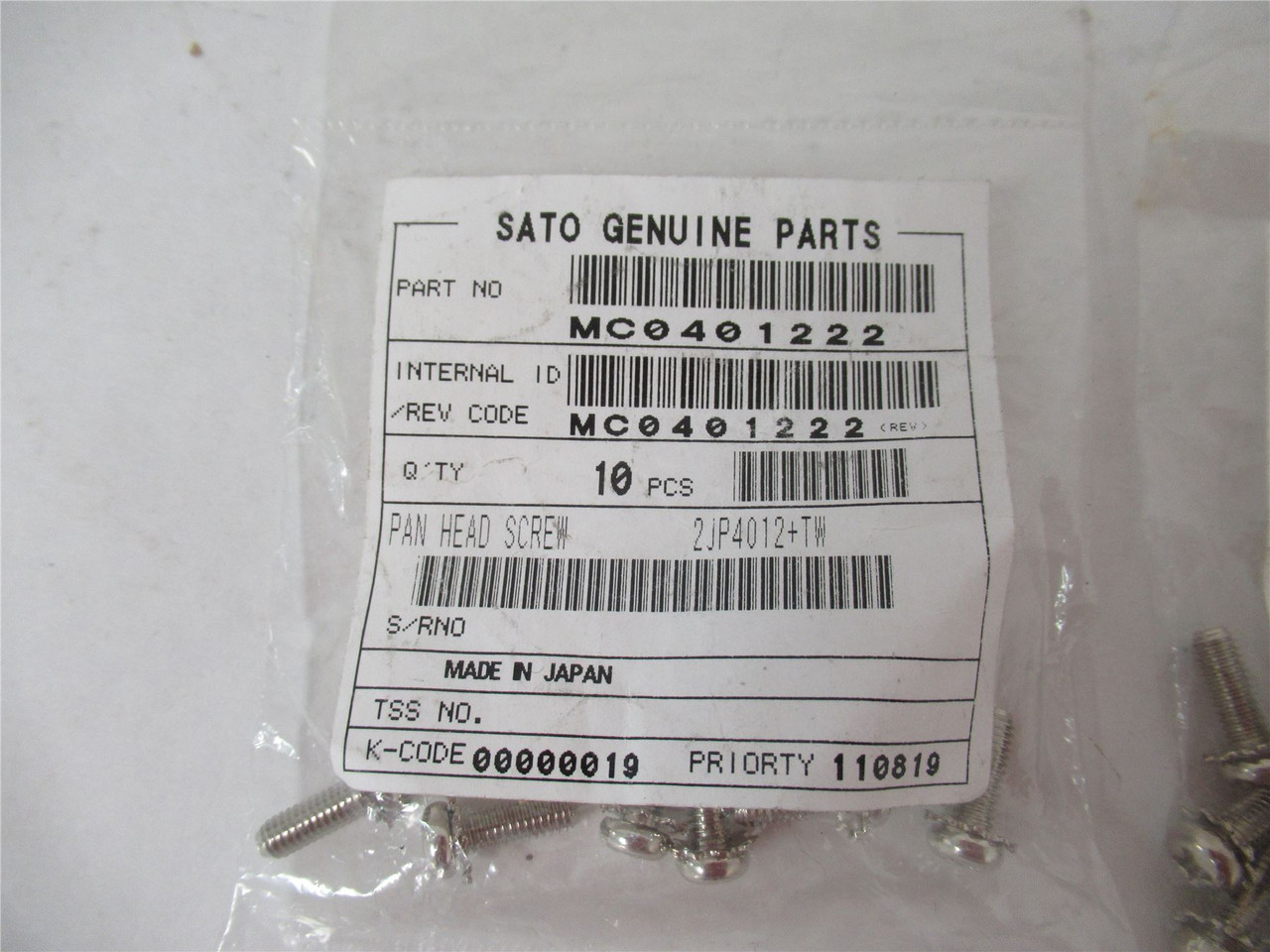 Sato MC0401222; Lot-20 Pan Head Screw