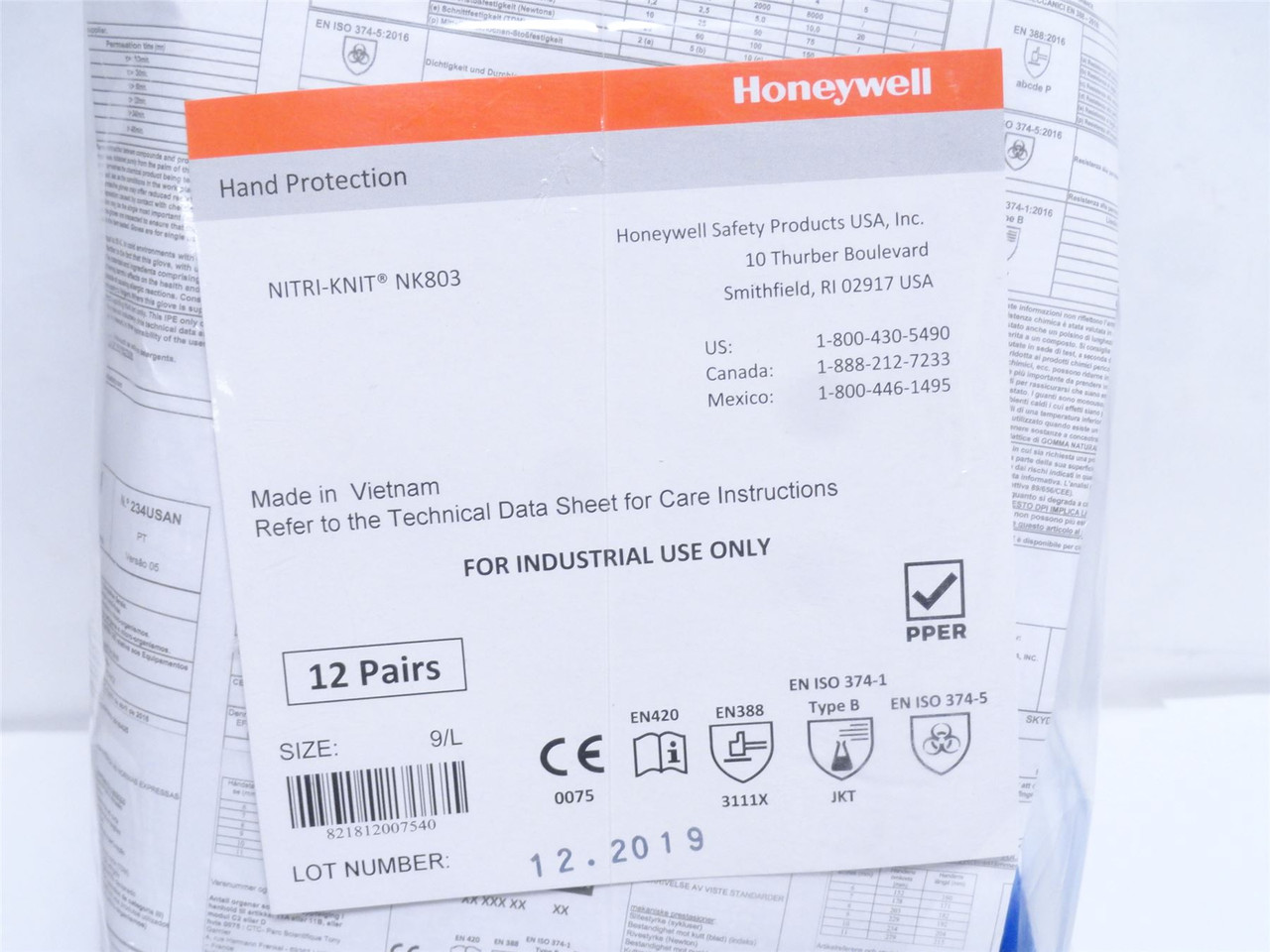 Honeywell NK803-9L; Lot-12 Nitrile Blue Gloves Size: 9L