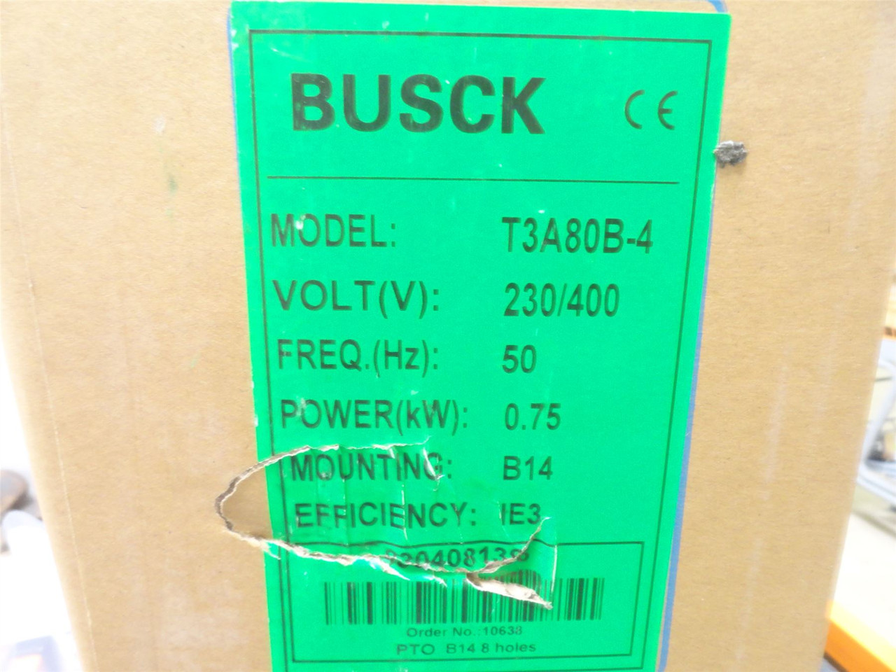 Busk T3A80B-4; AC Motor; 0.86kW; 440-480V; 1715RPM; 3PH; 60HZ