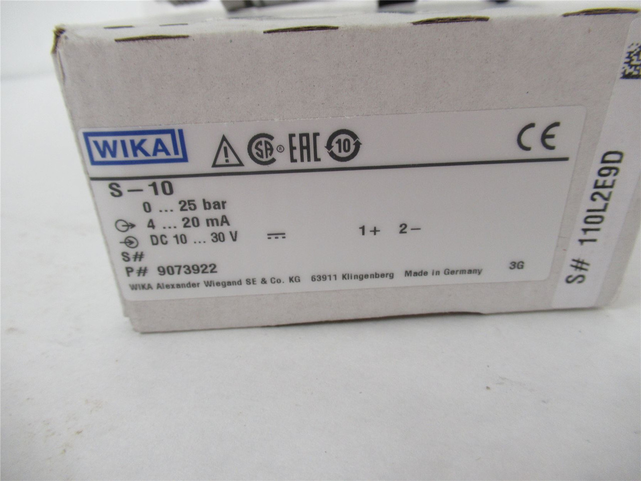 Wika 9073922; Pressure Transmitter S-10; 0-25Bar