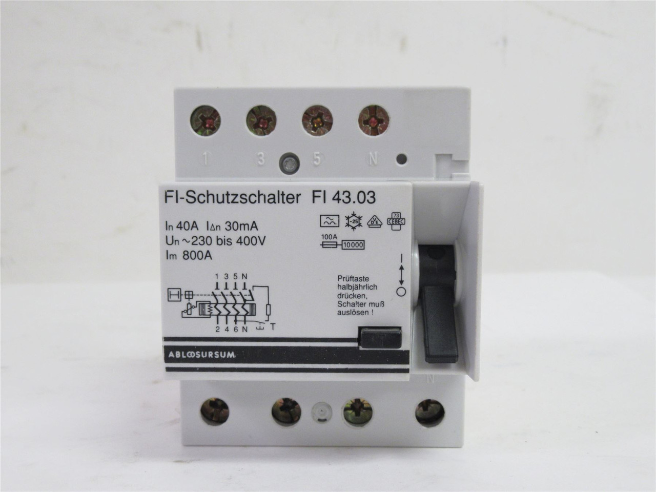 FI-Schutzschalter FI 43.03; Circuit Breaker; 4P; 40A; 400V