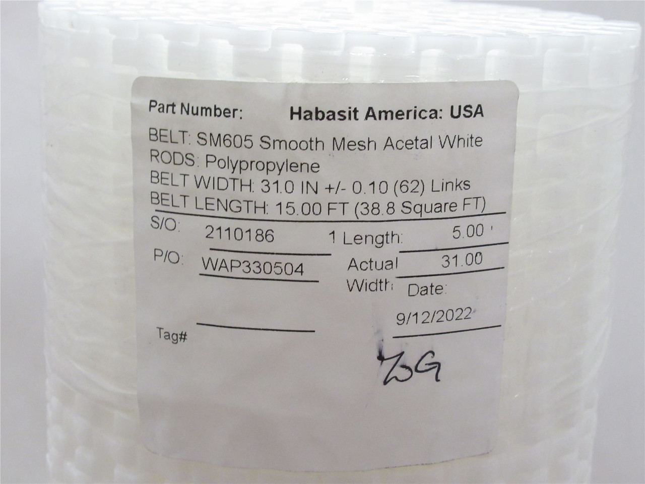 Habasit SM605; Smooth Mesh Acetal White; 5'L X 31"W; SM605