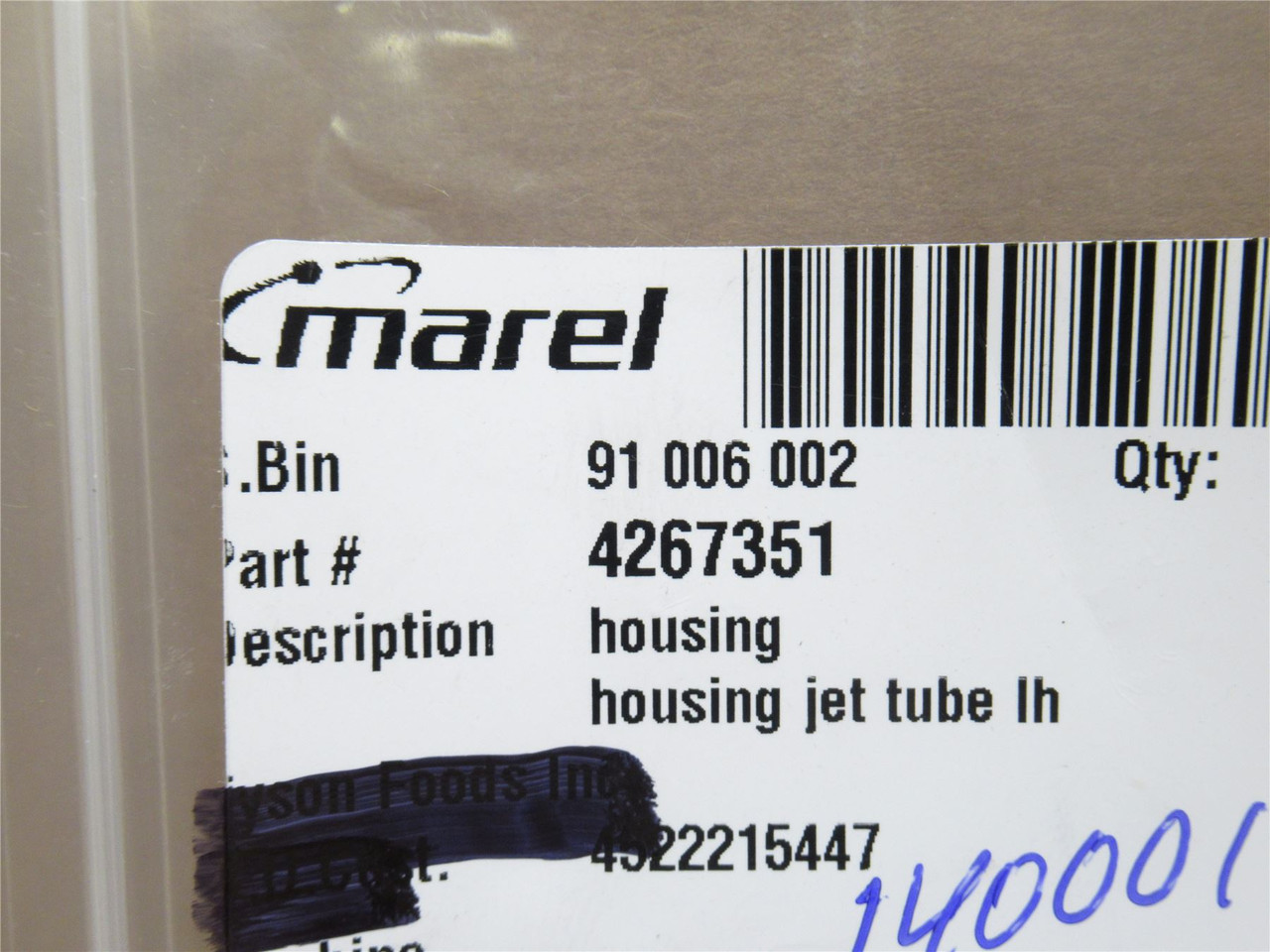 Marel 4267351; Jet Tube Housing; Aluminum; Left Hand