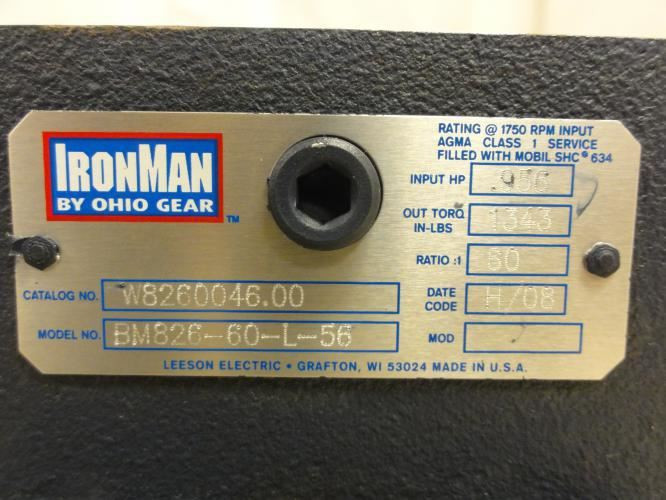 Leeson BM826-60-L-56; Gearbox; 0.956HP; 60:1 Ratio; 1750RPM