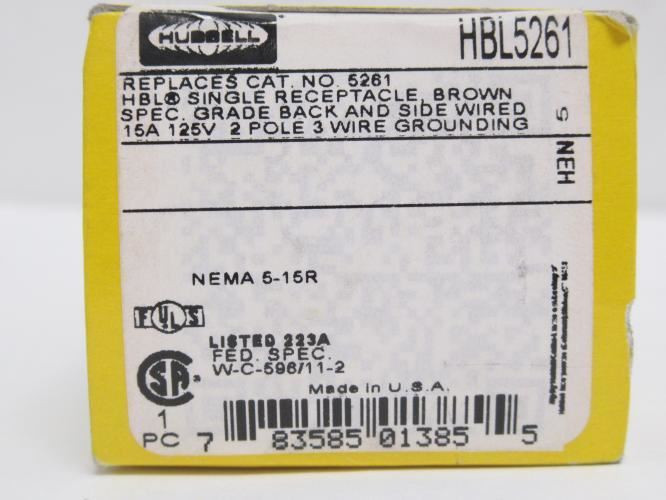 Hubbell HBL5261; Industrial Receptacle; Brown; 15A; 125VAC
