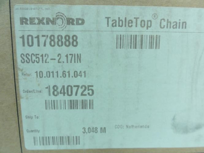 Rexnord 10178888; TableTop Chain; 2.17" Width; 10FT Length
