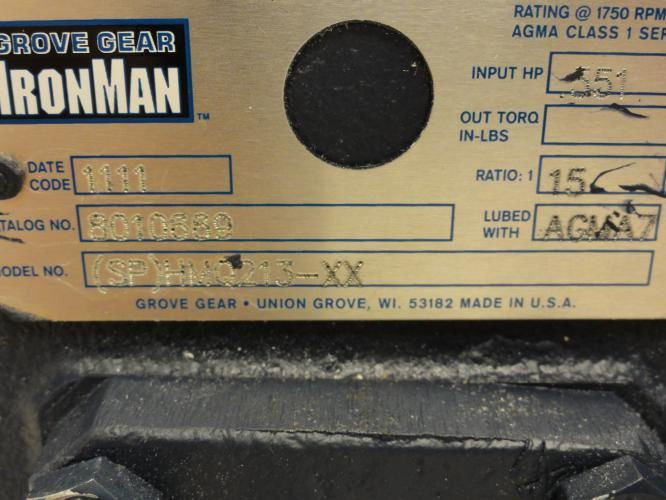 Grove Gear HMQ213-15; Iron Man Gearbox 8010669 15:1 Ratio