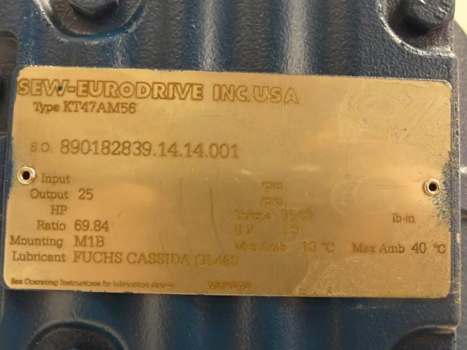 SEW KT47AM56; Inline Gearbox; 69.84:1 Ratio; 25Hp