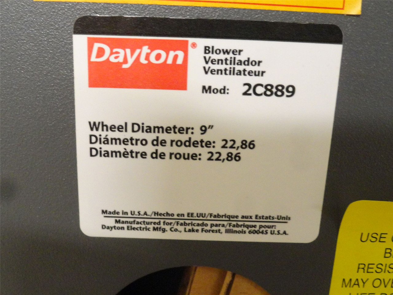 Dayton 2C889;  Direct Drive Blower Wheel; 9" Wheel; NO Motor
