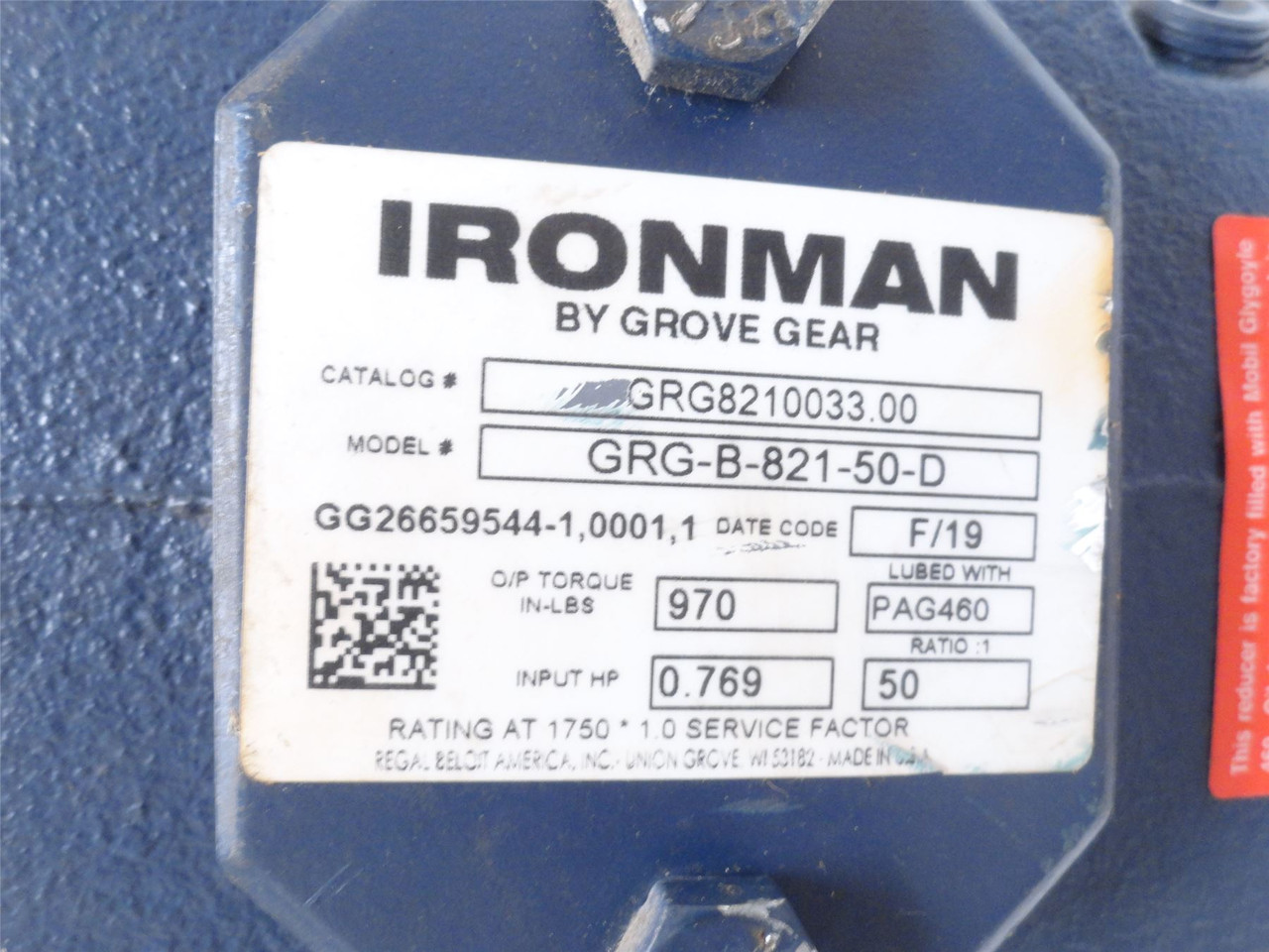 Grove Gear GRG-B-821-50-D; Gearbox GRG8210033.00; 50:1 Ratio