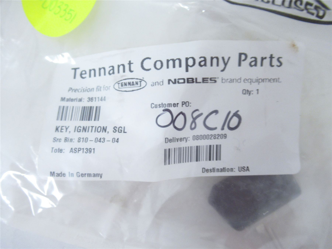 Tennant 361144; Key for Tennant Floor Scrubber