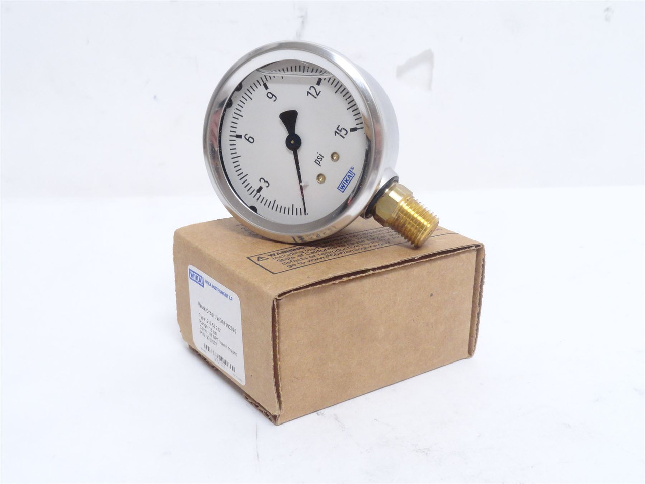 Wika 9767037; Liquid Filled Pressure Gauge 0-15PSI; 2.5" Dial