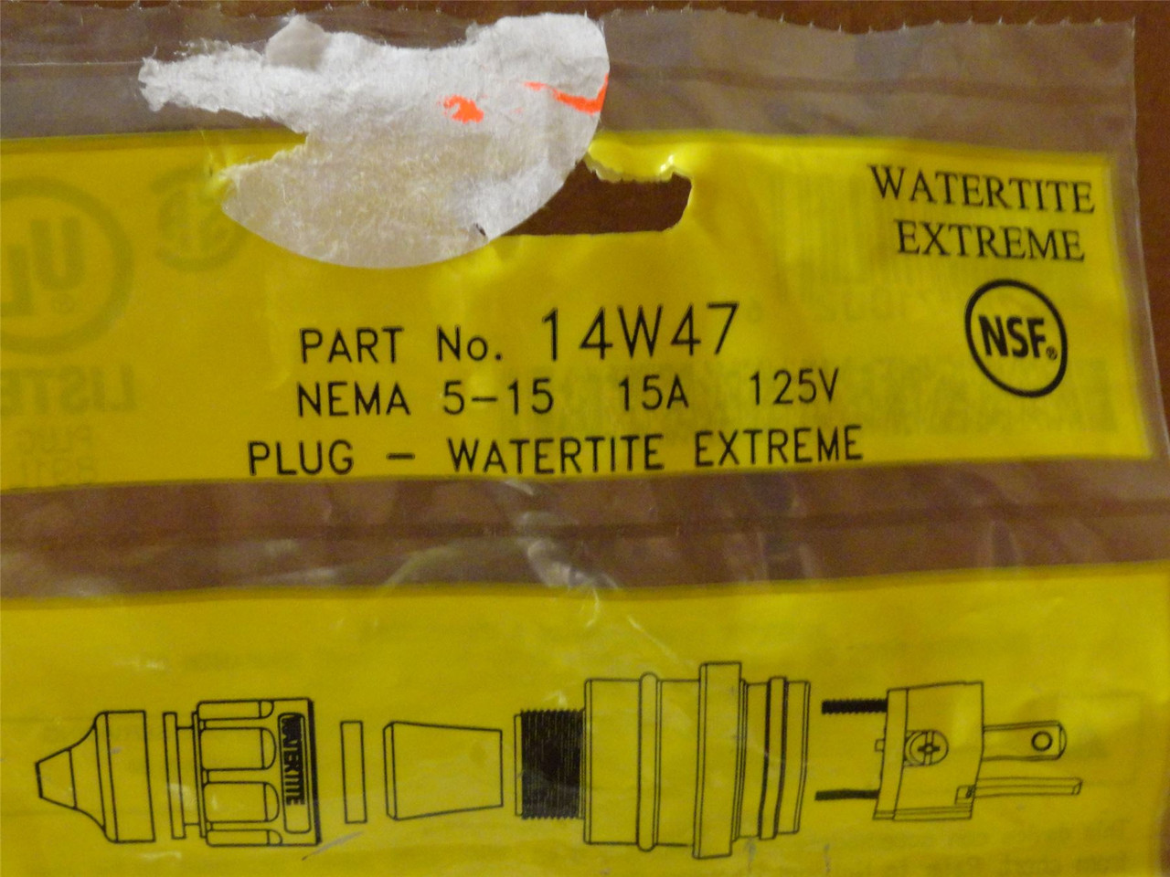 Woodhead 14W47; Watertight Straight Blade Plug 15A; 125VAC
