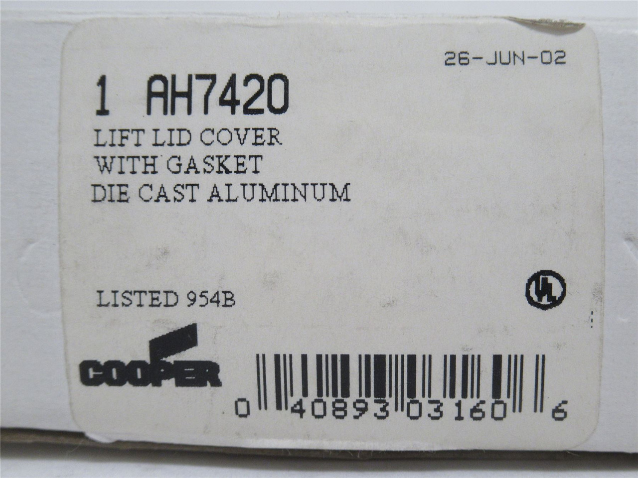 Cooper AH7420; Die Cast Aluminum Lift Lid Cover W/Gasket