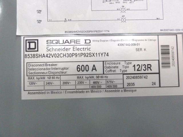 Square D 8538SHA42V02CH30P91P92SX11Y74; Control Cabinet