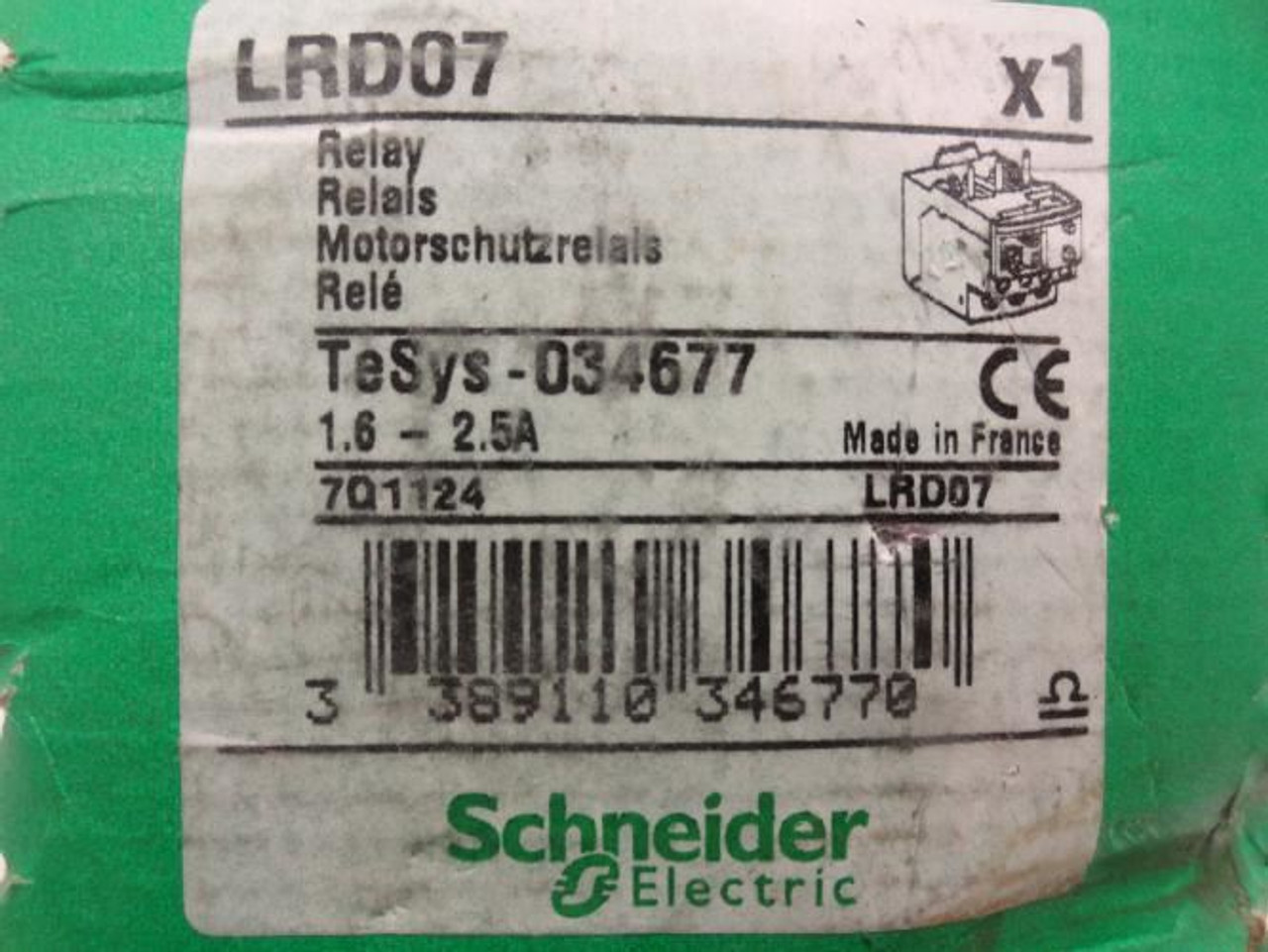 Schneider LRD07; Overload Relay; 600V; 1.6-2.5 A