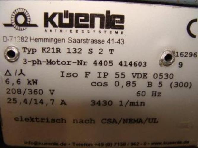 Koenie 4405 414603; AC Motor 6.6kW 208/360VAC 3Ph
