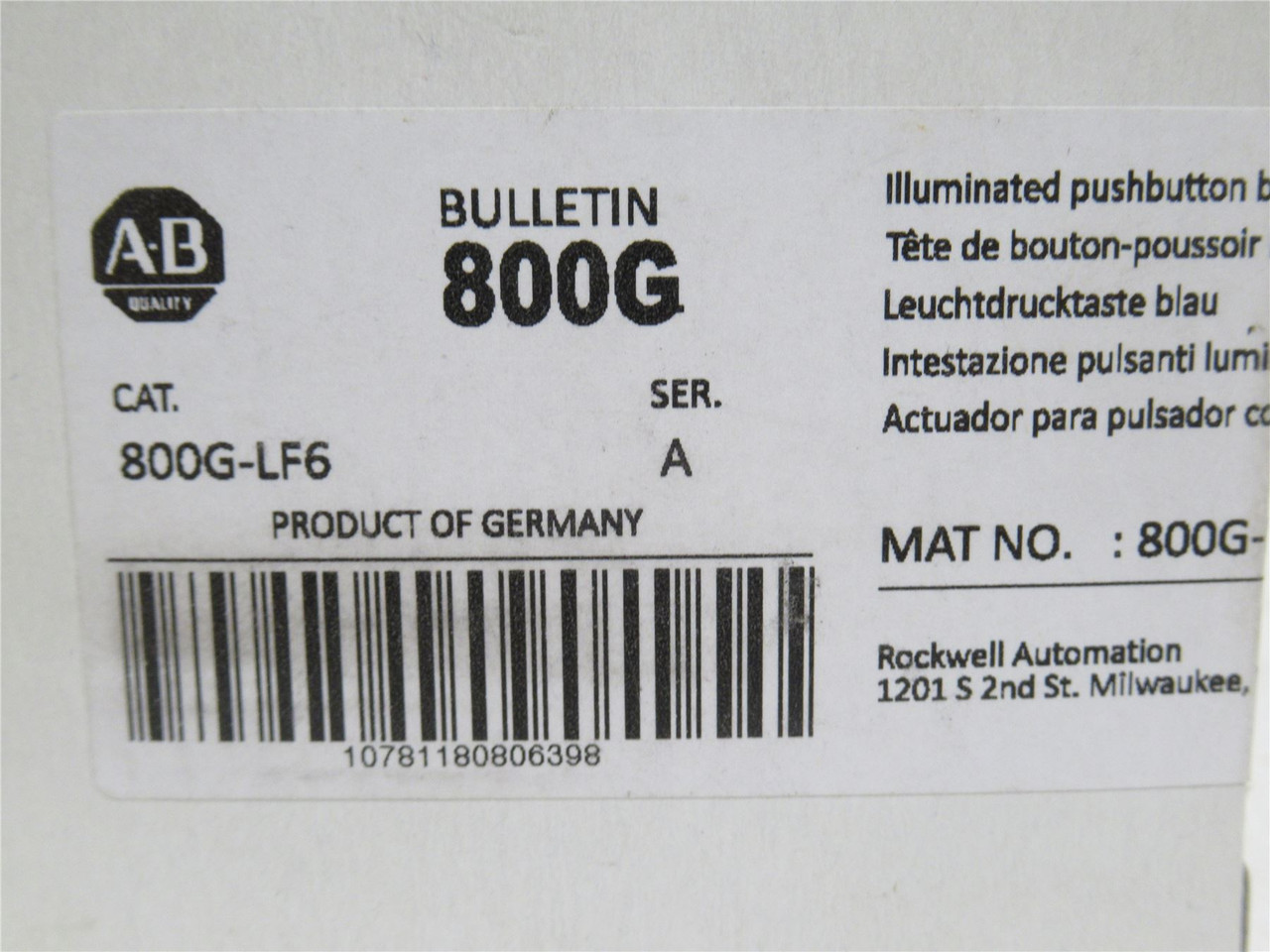 Allen-Bradley 800G-LF6; Push Button; Blue; 30mm Momentary