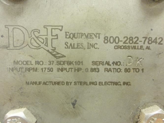Sterling 37.SDF6K101; Gearbox; 0.883HP; 60:1Ratio