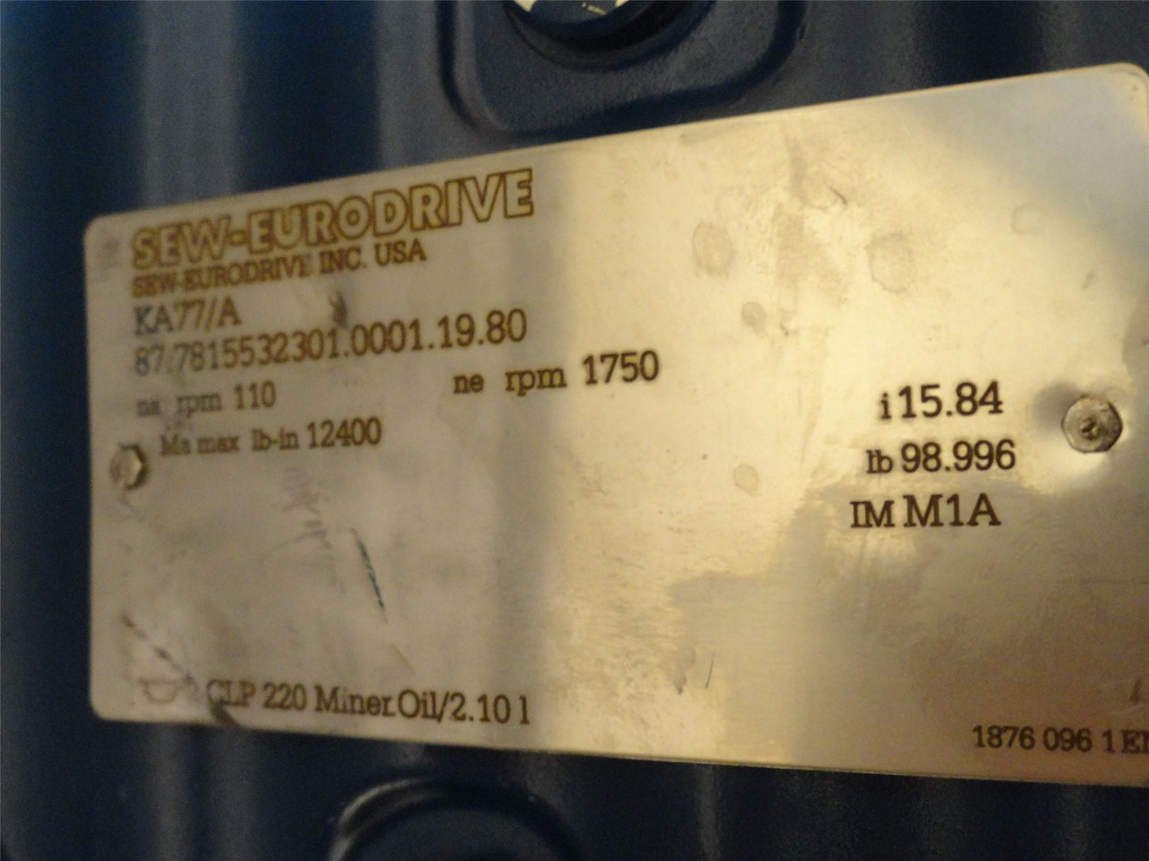 SEW KA77/A; Helical-Bevel Gear Box 15.84:1 Ratio