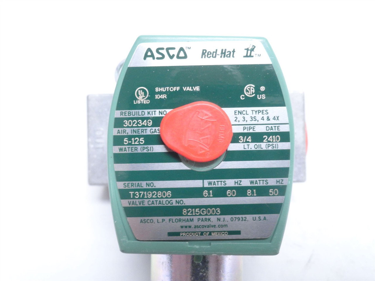 Asco 8215G003; Solenoid Valve; 5-125PSI; 3/4NPT; 110/120V
