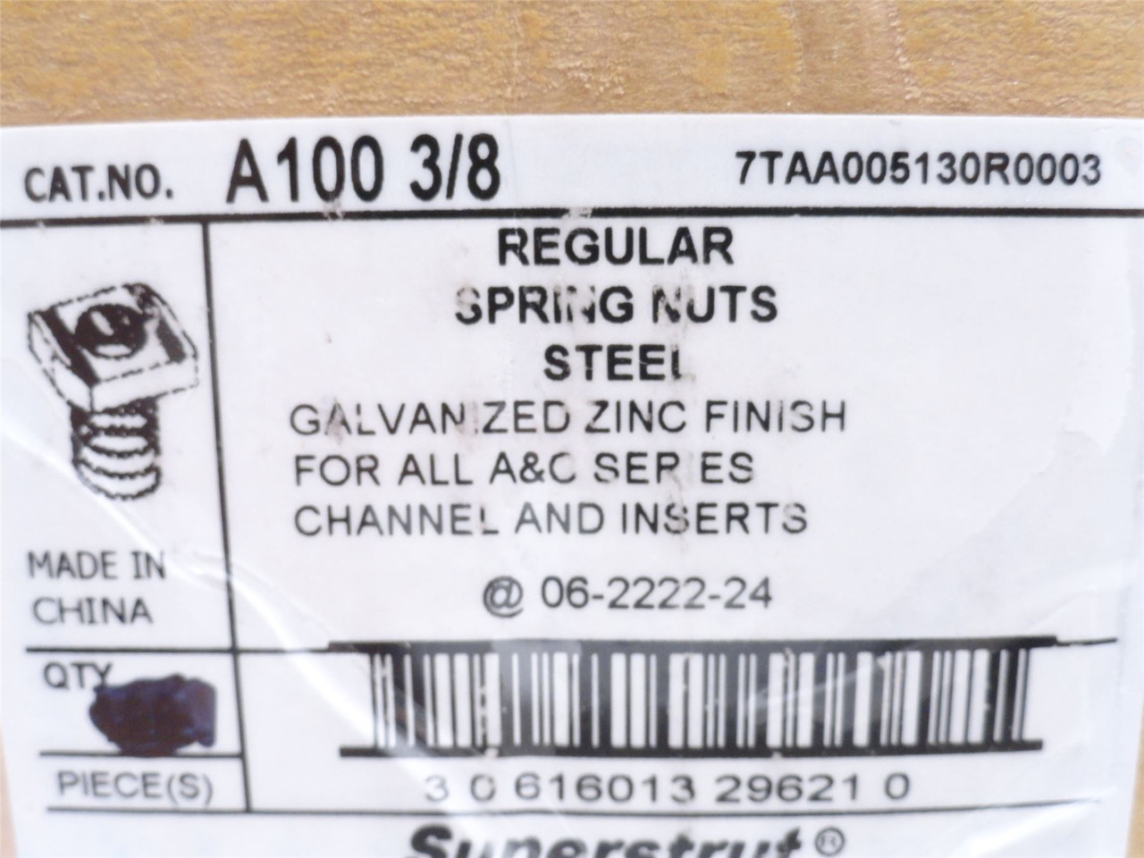 T&B A100 3/8; Lot-25 Spring Nuts; 3/8"-16 Thread