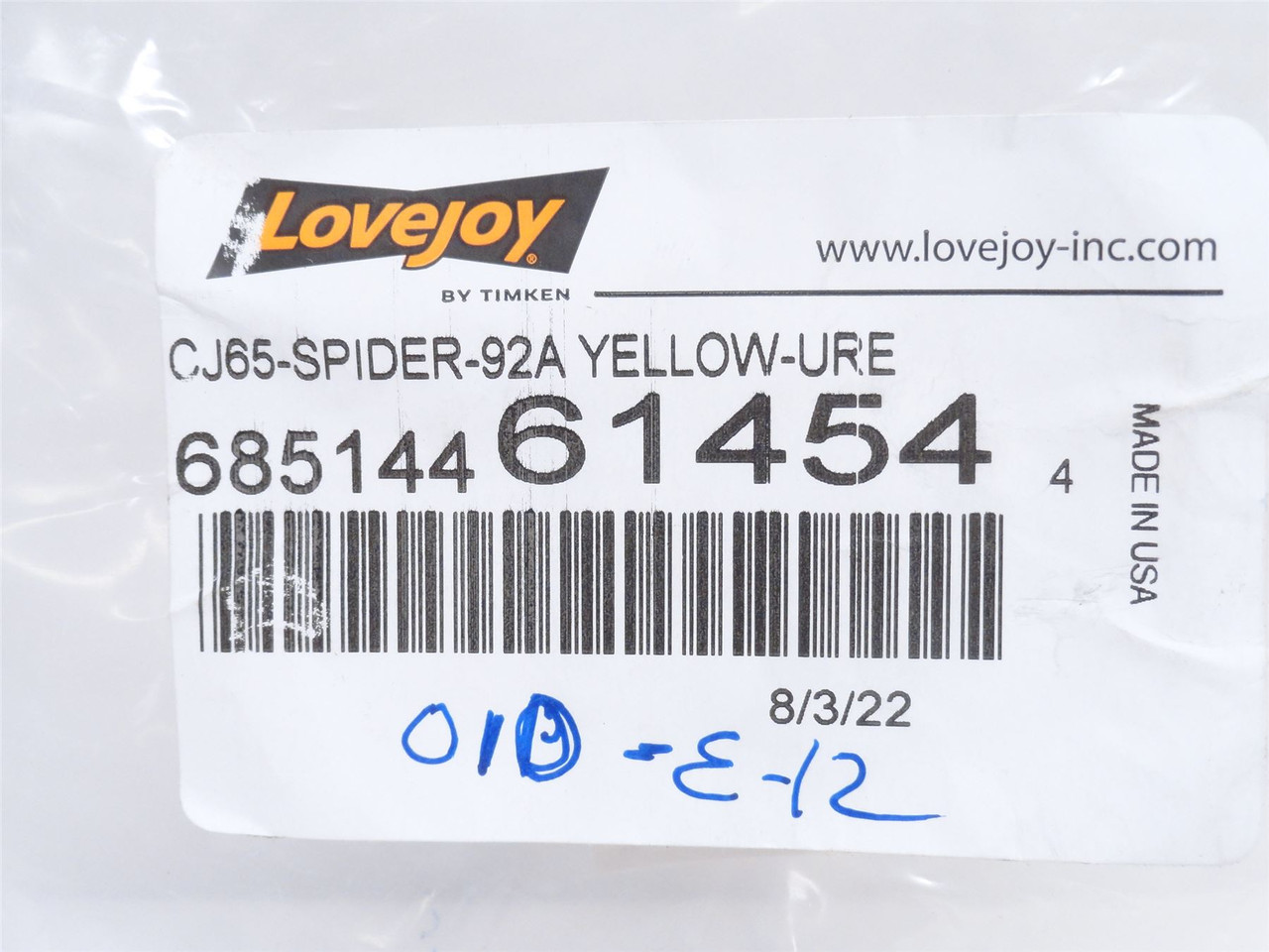 Lovejoy CJ65; Jaw Coupler Spider Insert; Yellow
