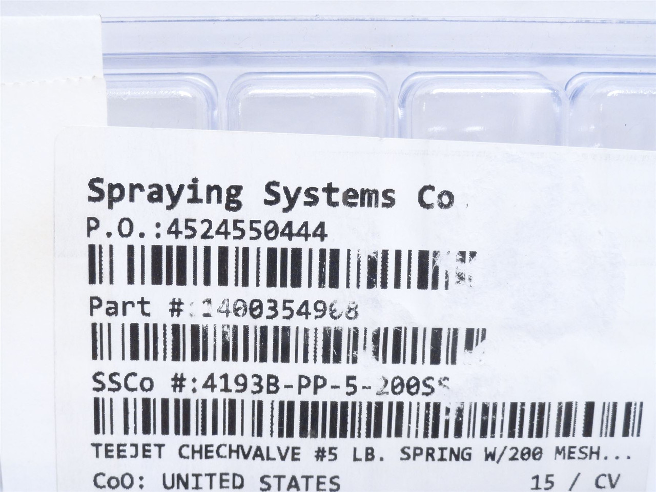 Spraying Systems 4193B-PP-5-200SS; Lot-5 Check Valve Strainer