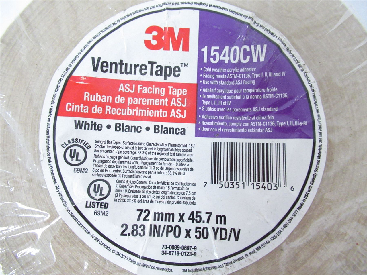 3M 1540CW; Lot-2 Venture Tape ASJ Facing Tape 72mmx45.7m