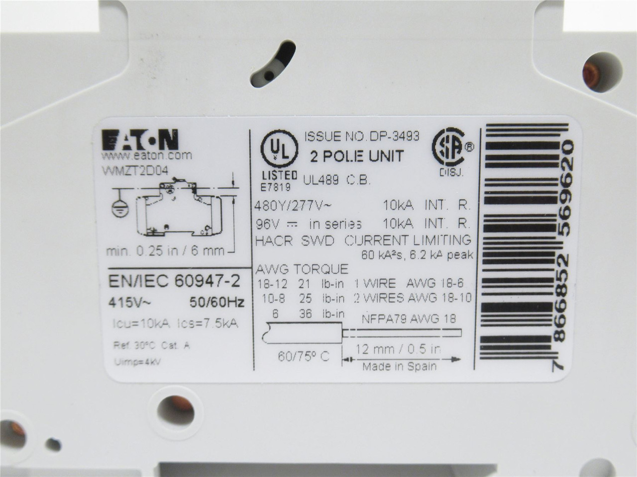 Eaton WMZT2D04; Circuit Breaker; 4A; 577/480VAC; 2P
