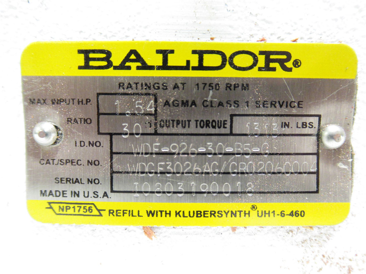 Baldor WDGF3026AG; Speed Reducer; RA; 30:1 Ratio; 1.54HP