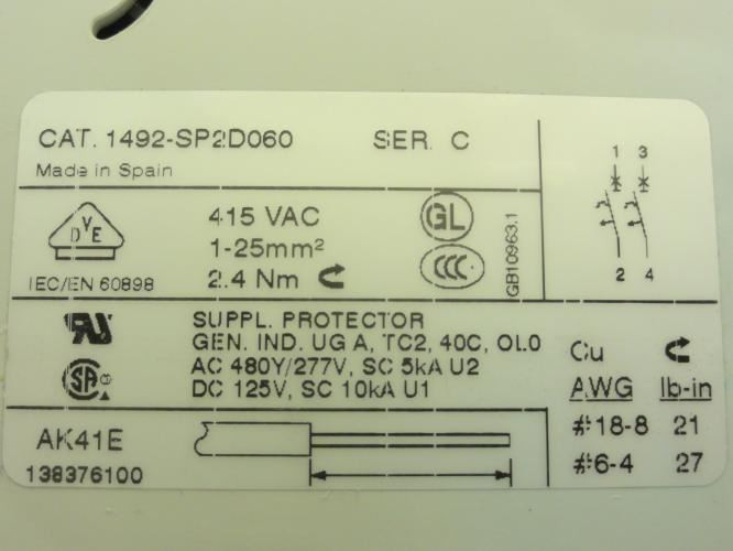Allen-Bradley 1492-SP2D060; CIrcuit Breaker; 6A; 2-Pole