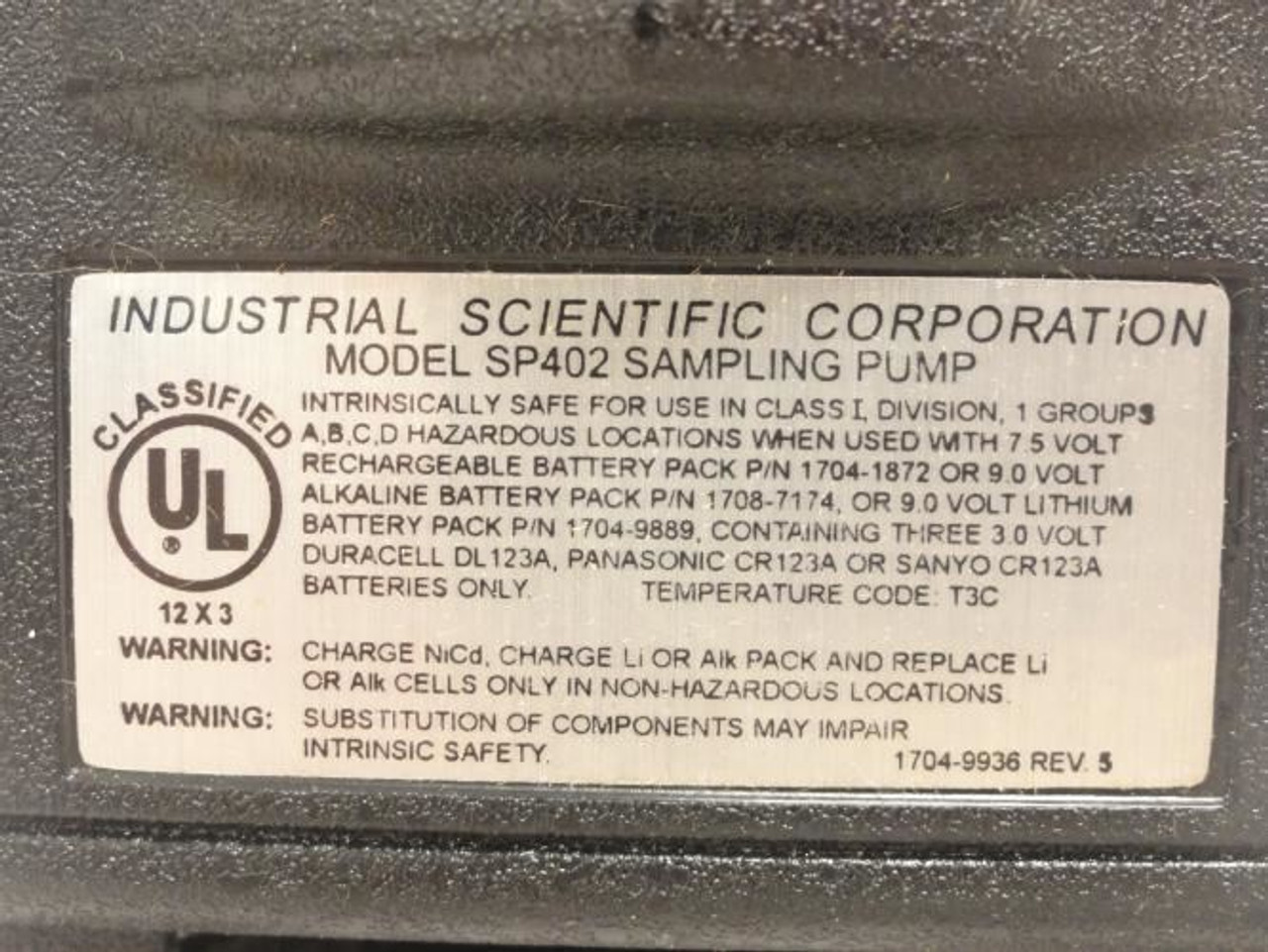 Industrial Scientific SP402; Sampling Pump 18102156