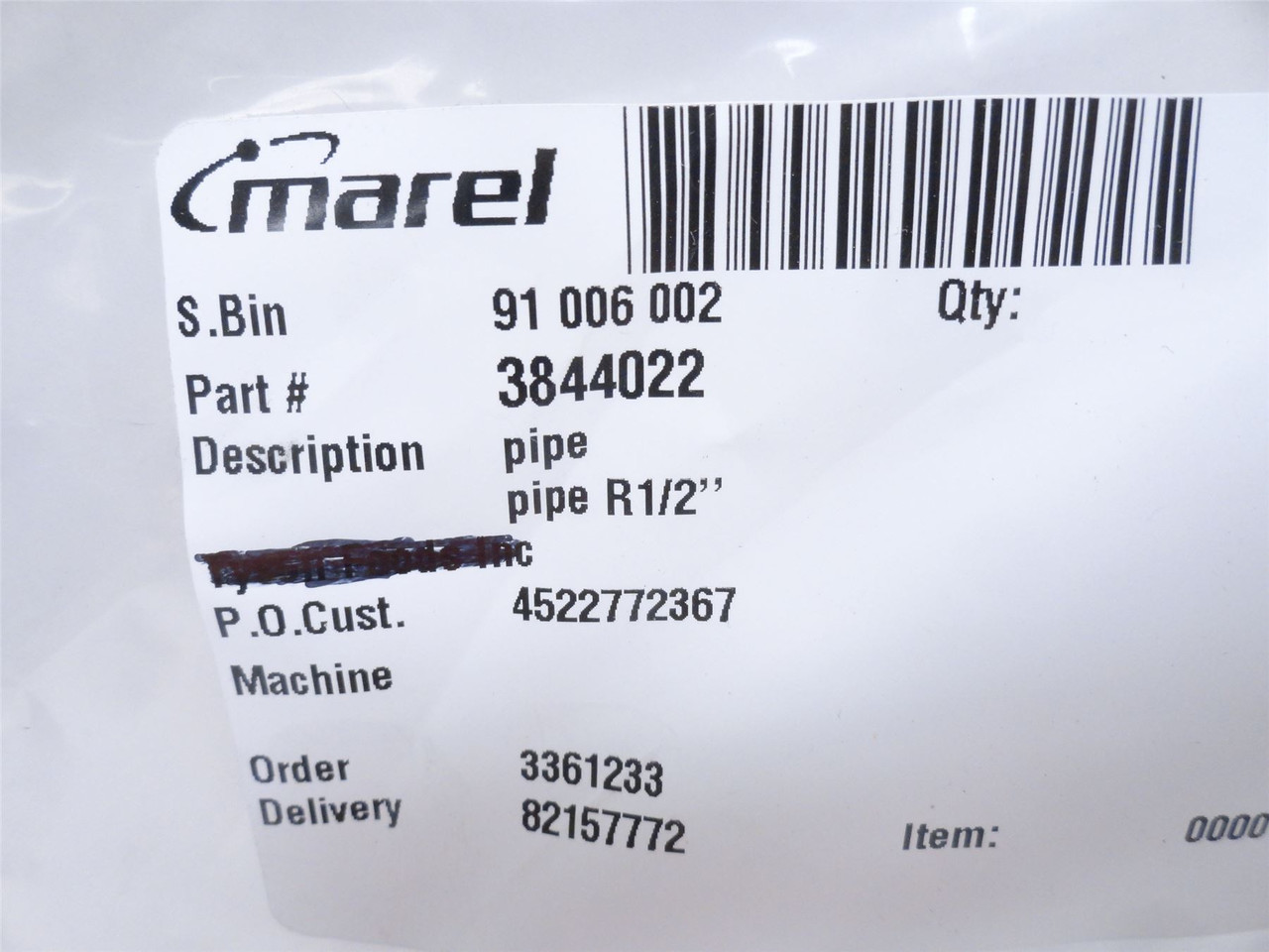 Marel 3844022; Stainless Steel Pipe R1/2"; 16-1/2" Long