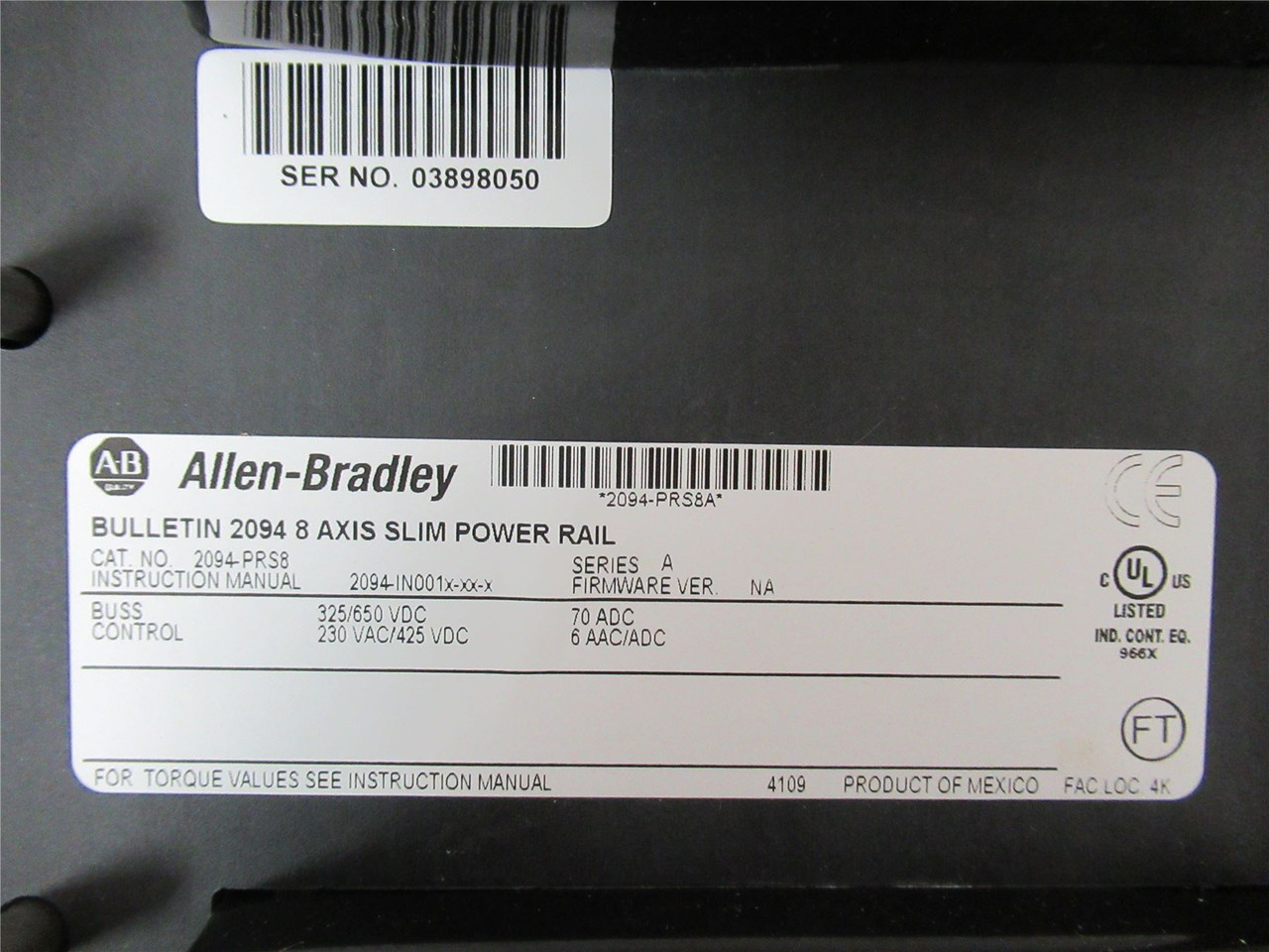 Allen-Bradley 2094-PRS8; Power Rail 230 VAC / 460 VDC 8 Axis