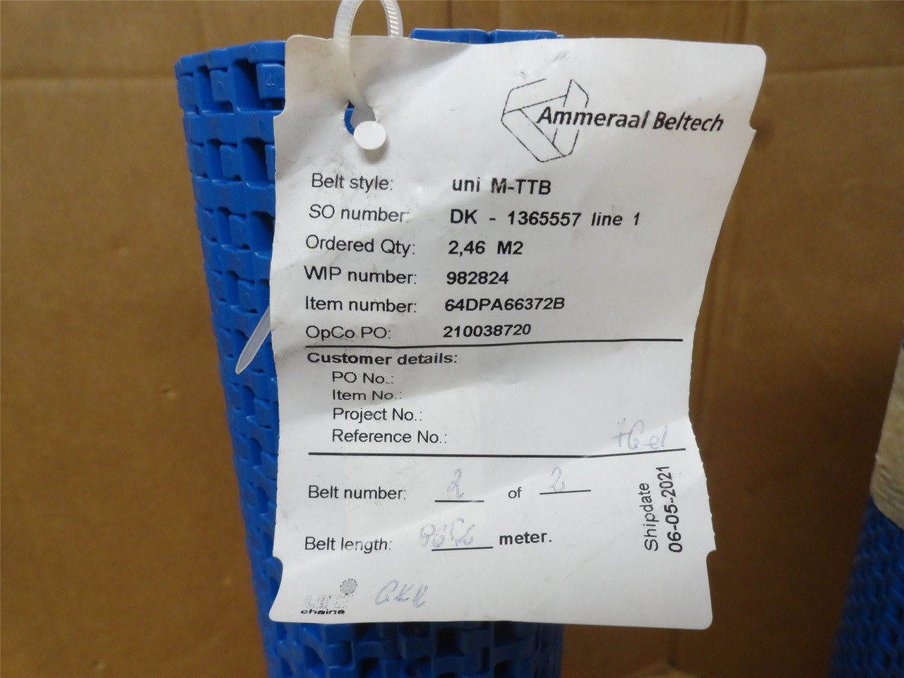 Ammeraal 64DPA66372B; Conveyor Belting; 615mm Wide; 3048mm L