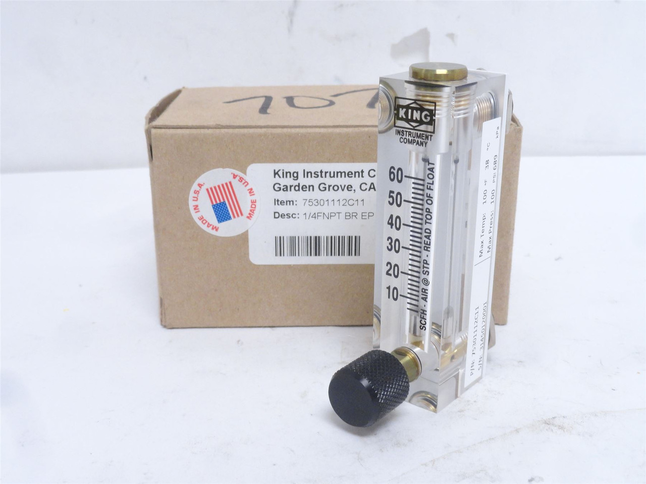 King Instrument 75301112C11; Acrylic Tube Flowmeter; 1/4NPT